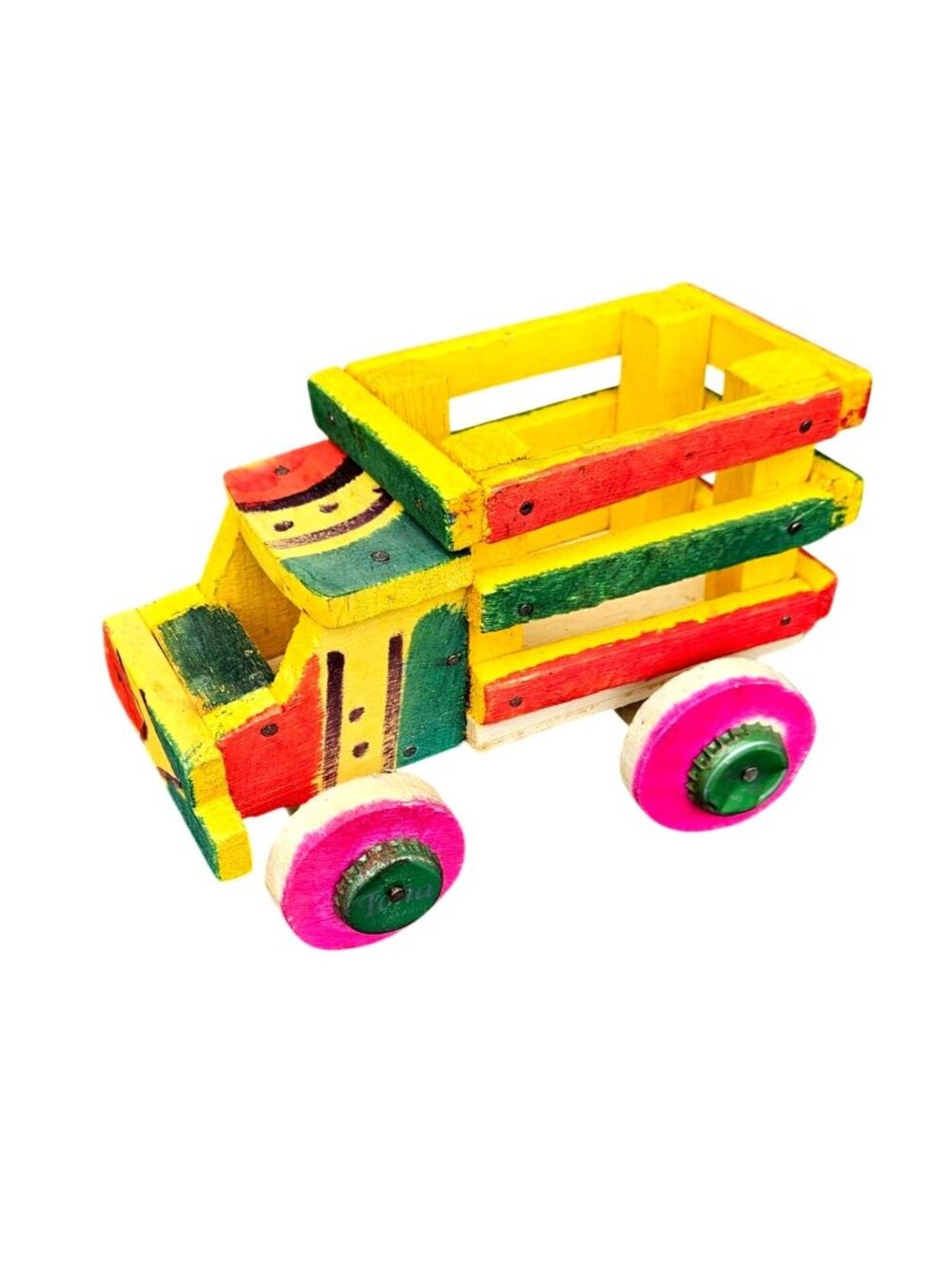 Handmade Nicaraguan Folk Art Wooden Toy Truck Bottle Cap Wheels